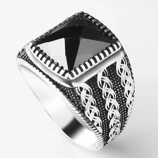 Fashion Square Volle Kreuz Geometrie Silber Farbe Männer Ringe Luxus Metall Intarsien Schwarz Steine Ring Schmuck