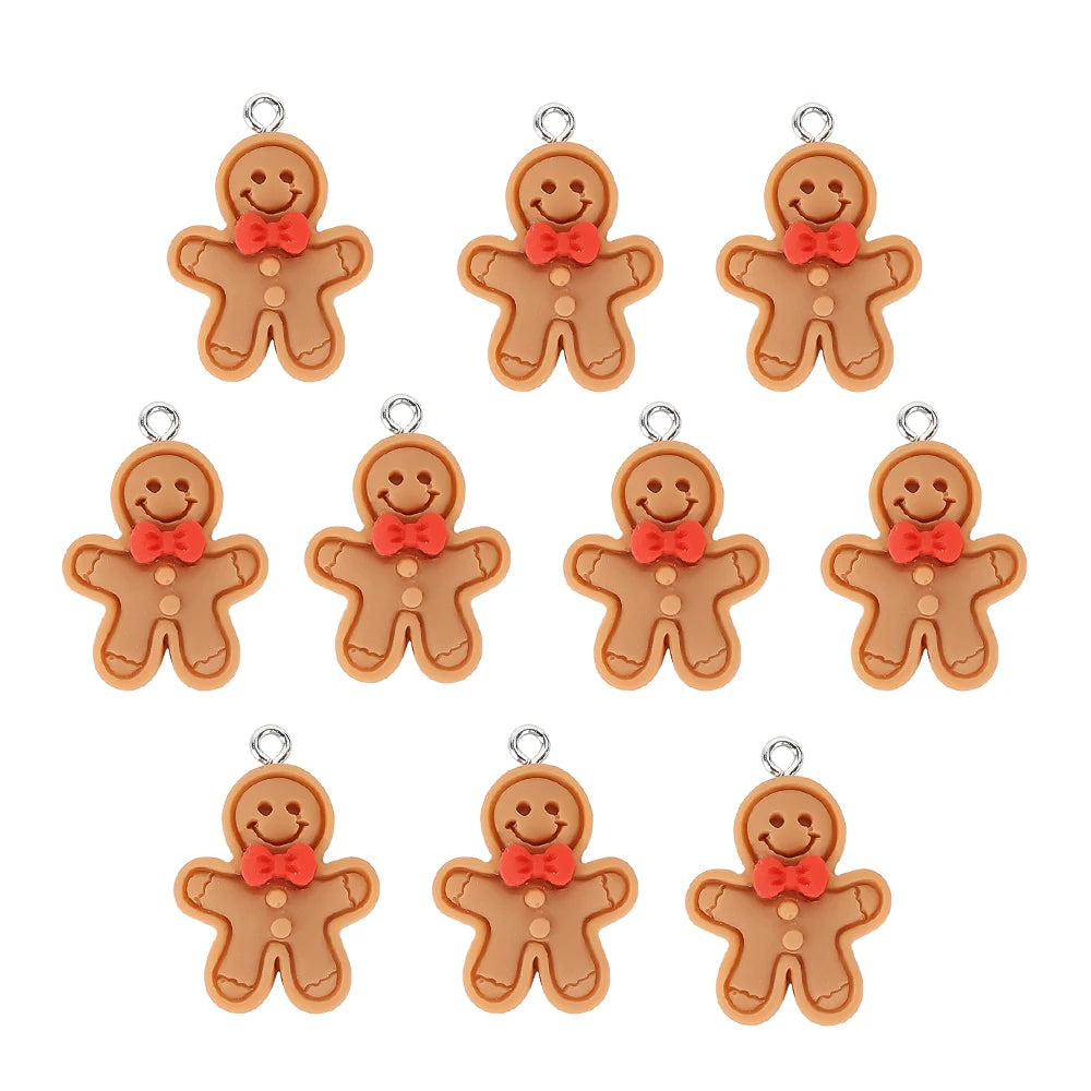 10 Stück Weihnachten Lebkuchenmann Weihnachtsmann Charms Harz Anhänger Charms für Ohrring Armband Schlüsselanhänger Kinderspielzeug Diy Schmuckherstellung