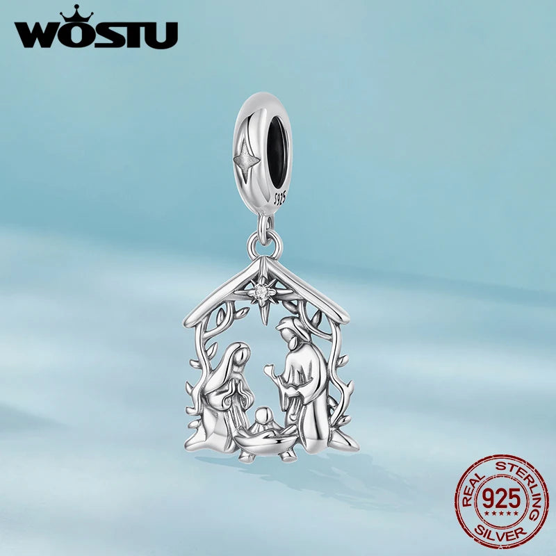 WOSTU Anhänger „Jesus-Krippe“ aus 925er-Sterlingsilber, „Die Geburt Jesu“, passend für Armbänder, Halsketten, DIY, einzigartiges Geschenk