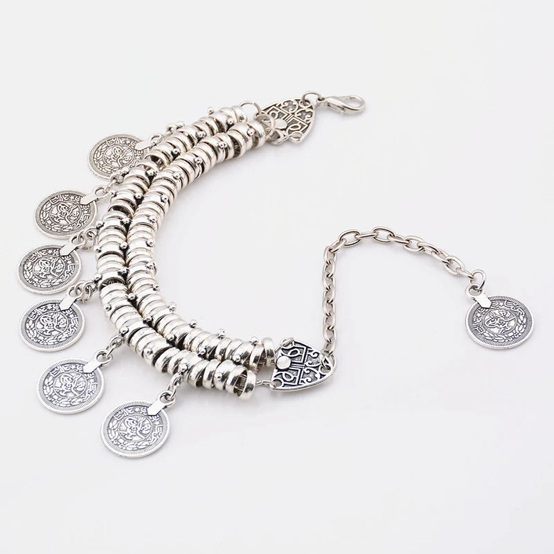 Mode Ethnische Gypsy Paar Armbänder Armreifen Für Frauen Kette Link Münze Charme Quaste Vintage Strand Einstellbare Boho Armbänder