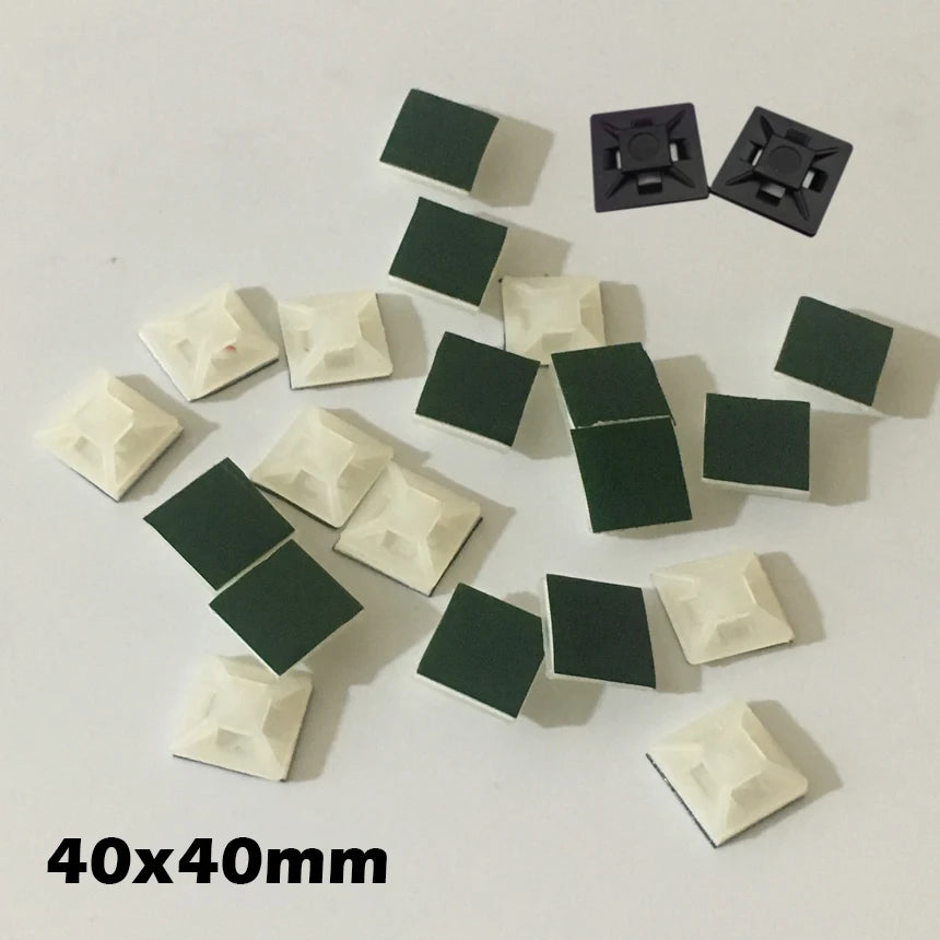 50 Stück 40 x 40 mm, 40 x 40 cm, weiß, schwarz, Nylong, quadratisch, Kunststoff, grün, selbstklebend, Drahtreißverschluss, fester Sitzhalter, Kabelbinder-Montagebasis