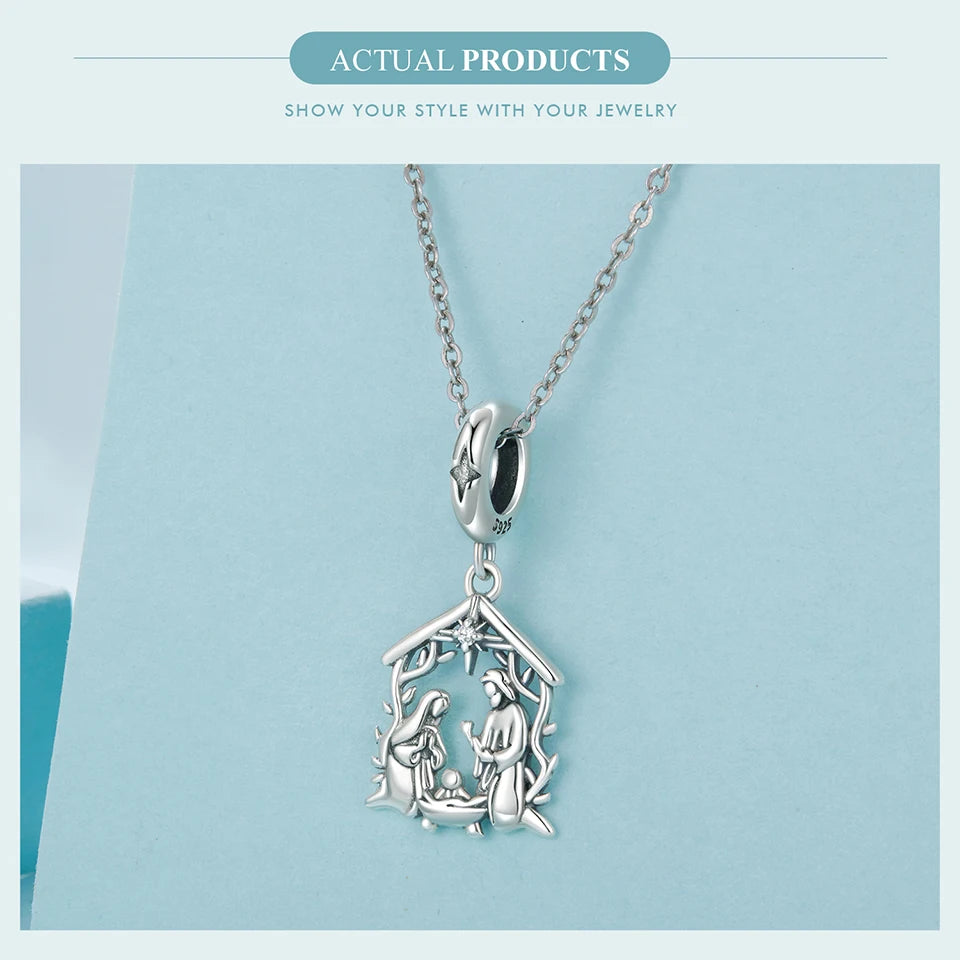 WOSTU Anhänger „Jesus-Krippe“ aus 925er-Sterlingsilber, „Die Geburt Jesu“, passend für Armbänder, Halsketten, DIY, einzigartiges Geschenk