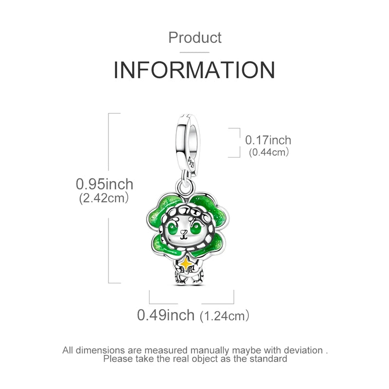 Neu im 925er-Sterlingsilber, grüne Charms, Perlen, Frosch, Kleeblatt, Schildkröte, Anhänger, Schmuck, passend für Original-925-Armbänder für Frauen, DIY-Geschenk