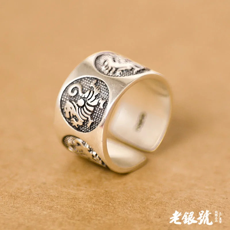 NEUE Vintage Koi Fisch Muster Öffnung Glück Ringe für Frauen Männer Charme Schmuck Mythische Tiere Muster Öffnung Ring