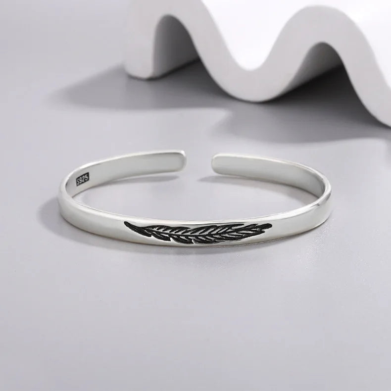 Neue Ankunft Retro Einfache Feder Armreifen 925 Sterling Silber Temperament Persönlichkeit Beliebte Öffnung Armbänder TYB304