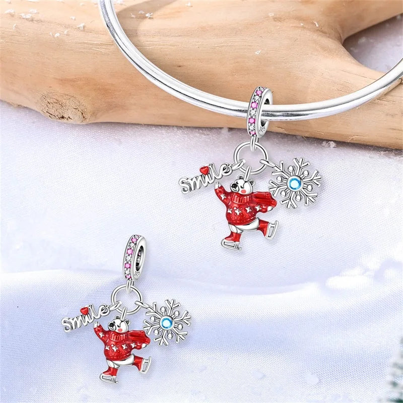 Winter-Charm, Original-Charm-Anhänger aus 925er-Sterlingsilber, Schneeflocke, Schneemann, Pinguin, für Frauen, feiner DIY-Geburtstagsschmuck, Geschenke
