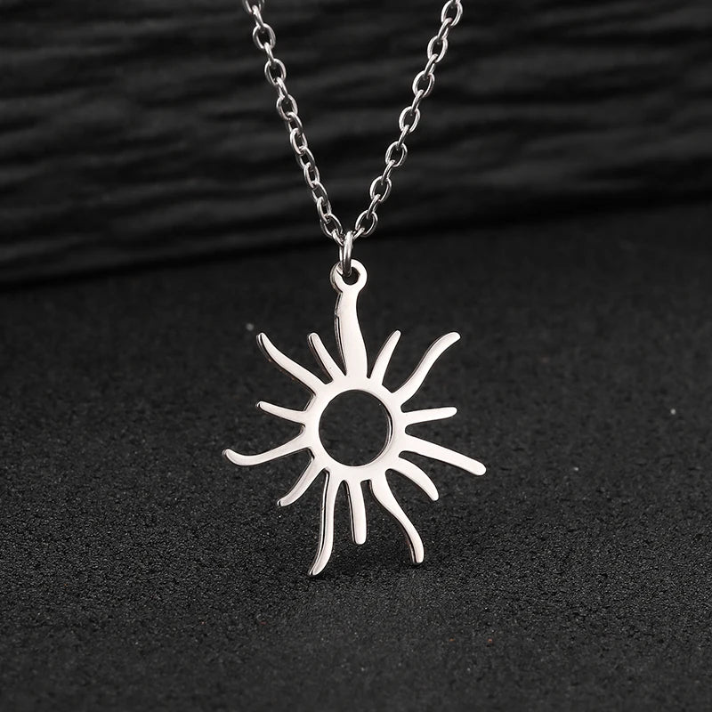 Vintage Hohl Sonne Halsketten Für Frauen Edelstahl Gold Farbe Sonne Anhänger Halskette Femme Luxus Hochzeit Schmuck Geschenk