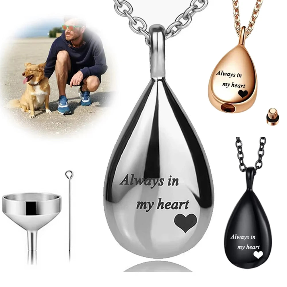 Neue Haustier Urne Anhänger Edelstahl Teardrop Schmuck Katze Hund Mourning Liefert Flasche Andenken Halskette Memorial Pet Produkte