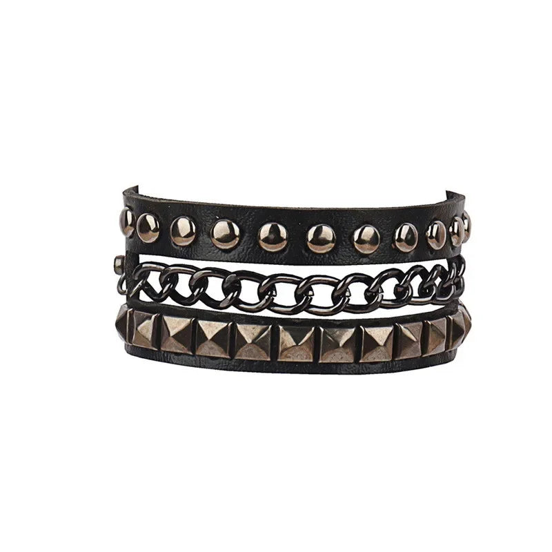 Neue breite Punk Chunky Rivet Leder Armreif Rock Reihen quadratische Nägel Armband einstellbare Größe Schmuck Armbänder & Armreif