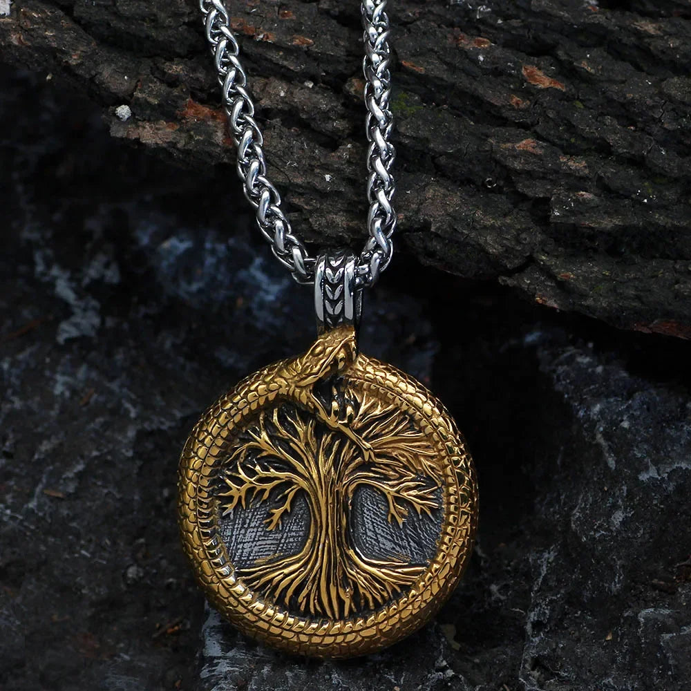 Nordic Viking Baum des Lebens Anhänger Halskette Edelstahl Vintage Viking Yggdrasil Ourobles Halskette Männer Skandinavischen Schmuck