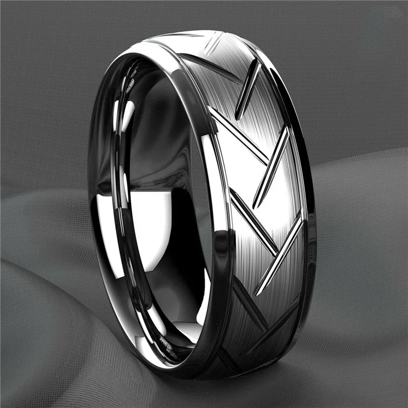 Moderne 8mm Schwarz Titan stahl Ringe für Männer Frauen Nut Facetten Edelstahl Männer Ring Hochzeit Band schmuck Großhandel