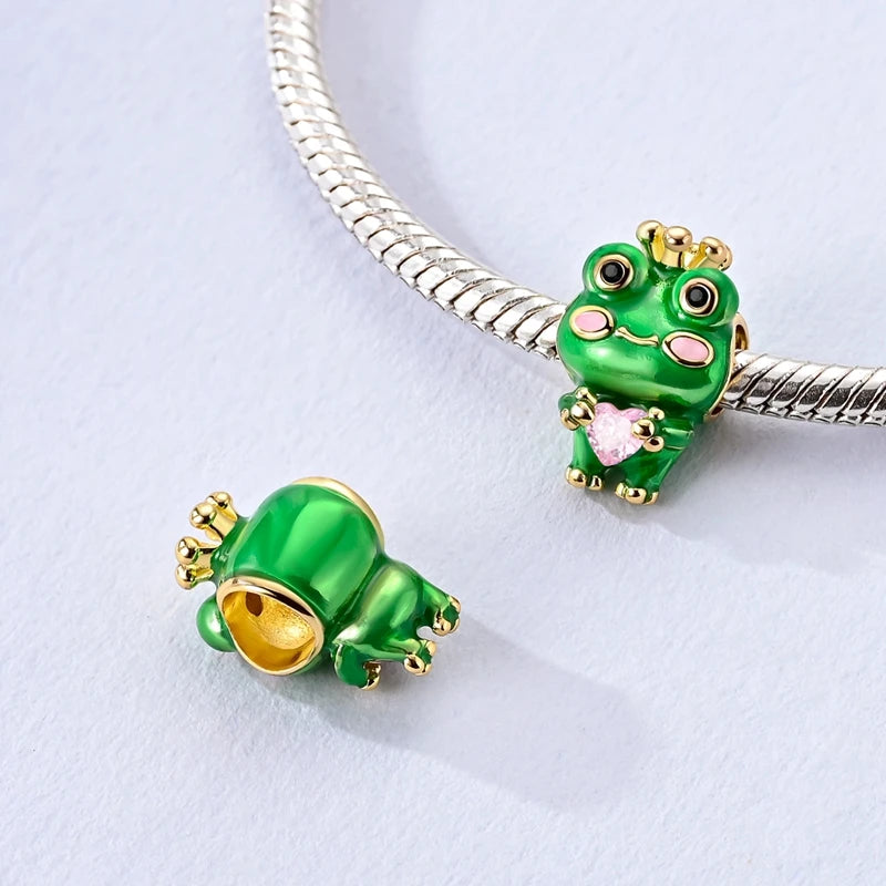Neu im 925er-Sterlingsilber, grüne Charms, Perlen, Frosch, Kleeblatt, Schildkröte, Anhänger, Schmuck, passend für Original-925-Armbänder für Frauen, DIY-Geschenk