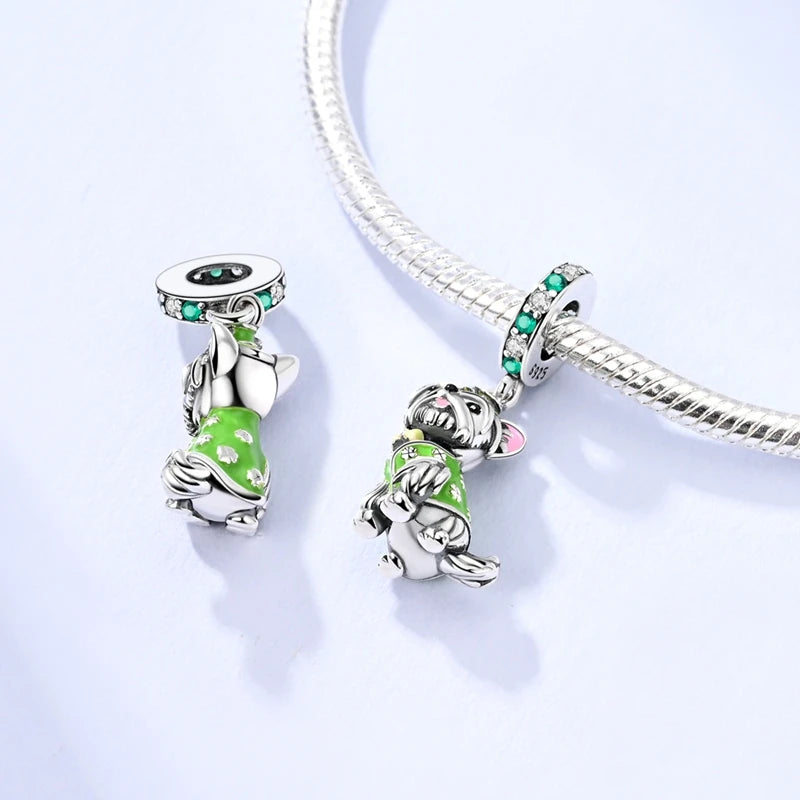 Neu im 925er-Sterlingsilber, grüne Charms, Perlen, Frosch, Kleeblatt, Schildkröte, Anhänger, Schmuck, passend für Original-925-Armbänder für Frauen, DIY-Geschenk