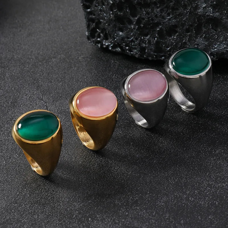 Vintage 316L Edelstahl Schwarz Rosa Grün Stein Ring Für Frauen Männer 2025, Neue Finger Mode Schmuck Zubehör 6-12 große Größe