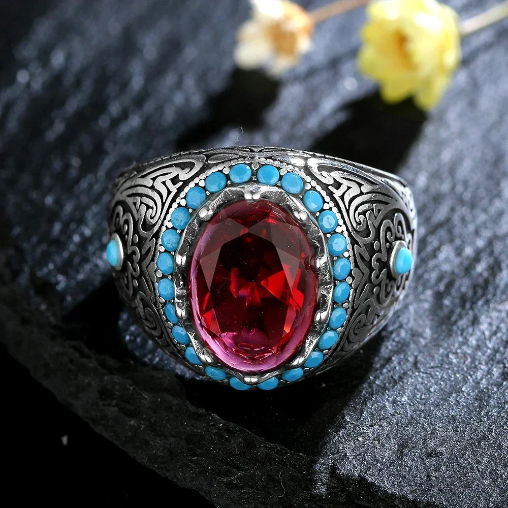 Silberring für Männer und Frauen, blauer Zirkon-Fingerring, Vintage-Edelschmuck, Aquamarin-Edelstein-Schmuck, Geschenk