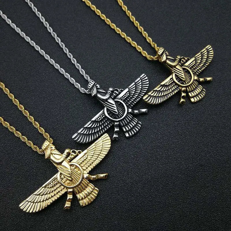 Vintage Punk Stil Iran Faravahar Ahura Mazda Anhänger Halsketten für Männer Frauen 316L Edelstahl Zoroastrian Schmuck Geschenk