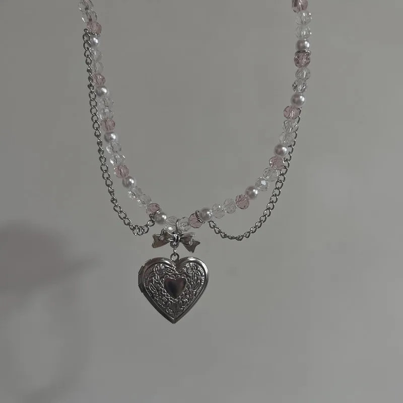 Vintage Herz Kreuz Anhänger Halskette Gothic Mehrschichtige Quaste Imitation Perle Kette Halsband Trend Party Hals Schmuck