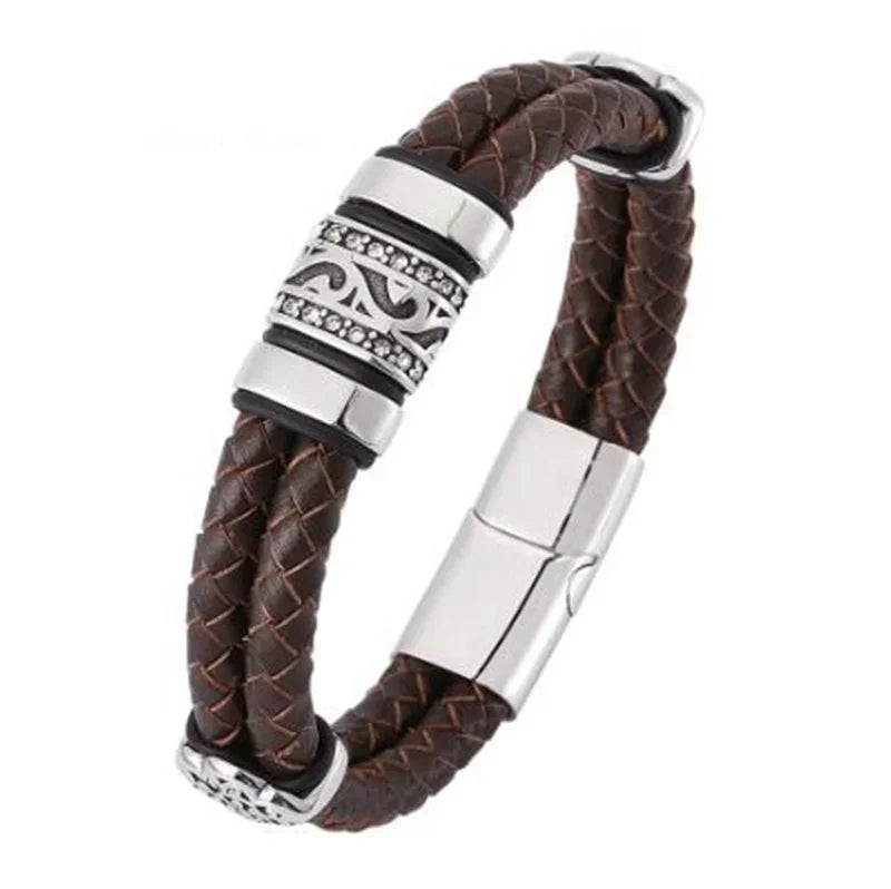 Vintage handgewebtes umweltfreundliches Leder-Kreuzarmband mit Magnetverschluss, modischer Anhänger für Herren, religiöser Amulett-Schmuck