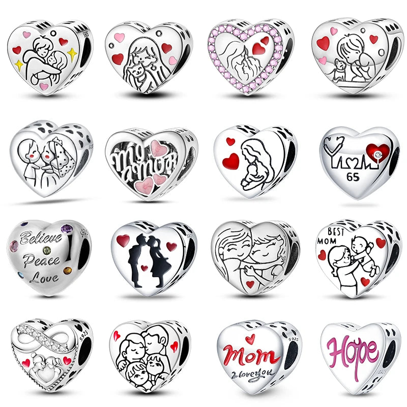 Charms aus 925er-Sterlingsilber, romantische Herz-Serie, Perlen, passend für Qikaola 925 Original-Armbänder, DIY-Schmuck zum Muttertag, Geschenke