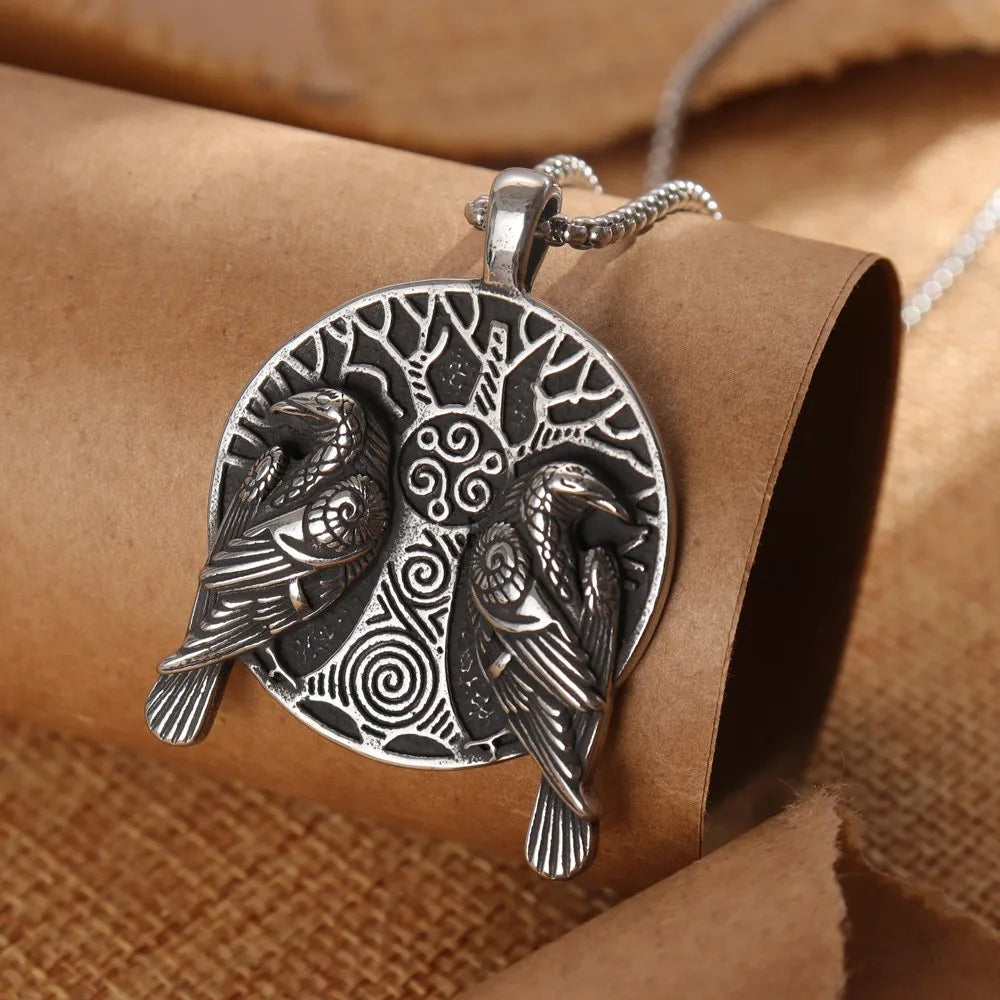 Vintage Baum des Lebens Odin Krähe Anhänger Charm Herren Halskette Mode Weihnachten Valentinstag Geschenk Schutz Schmuck Zubehör