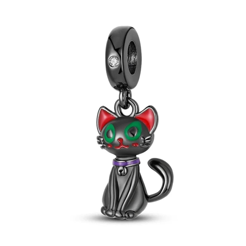Heiße Verkäufe 925, schwarzer Tier-Anhänger, Serie Gothic-Skelett, Katze, Damenschmuck, geeignet für DIY-Armbänder, Halsketten, Zubehör