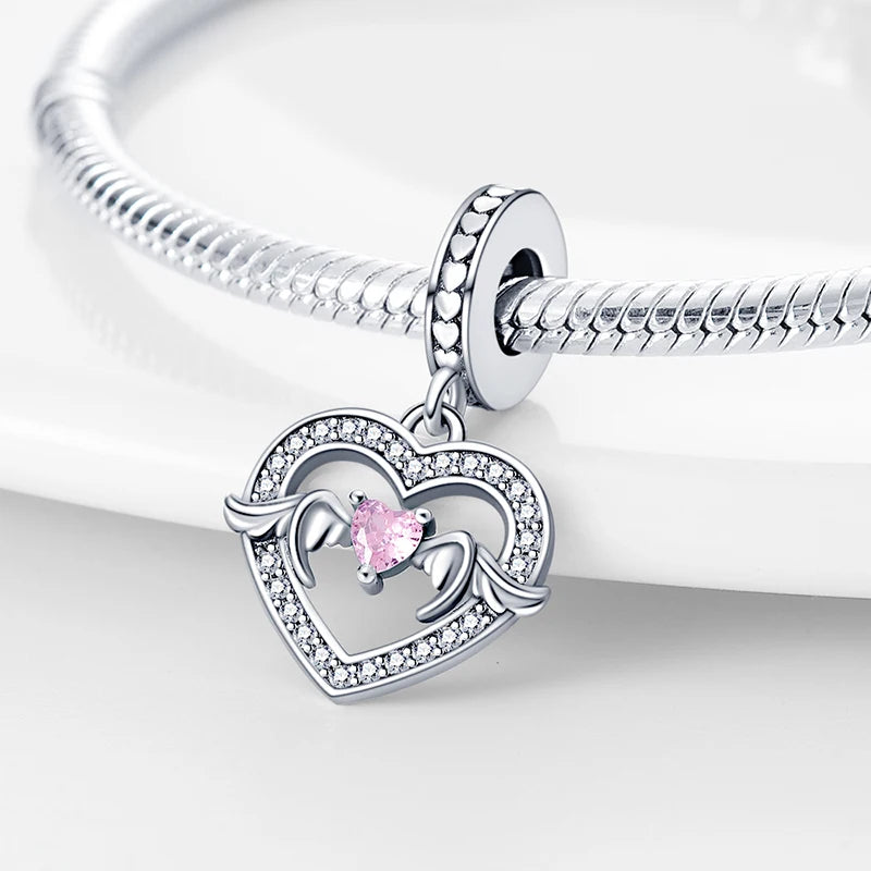 Charms aus 925er-Sterlingsilber, romantische Herz-Serie, Perlen, passend für Qikaola 925 Original-Armbänder, DIY-Schmuck zum Muttertag, Geschenke