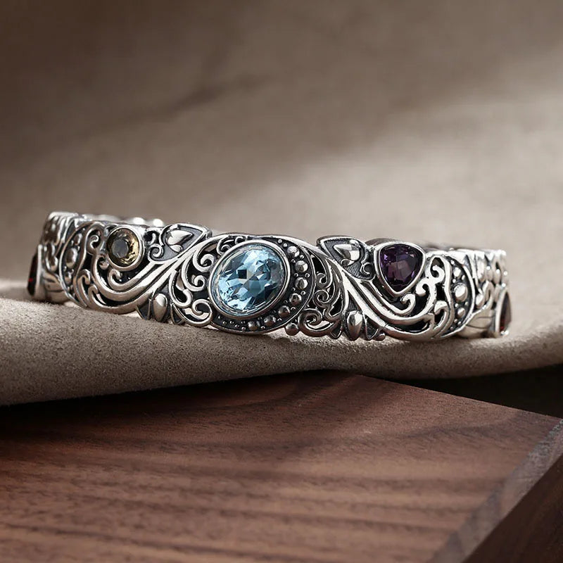 2024 neuen Stil Vintage Thai Silber glänzenden Kristall weiblichen Armreif Promotion Schmuck für Frauen Muttertag Geschenke nie verblassen