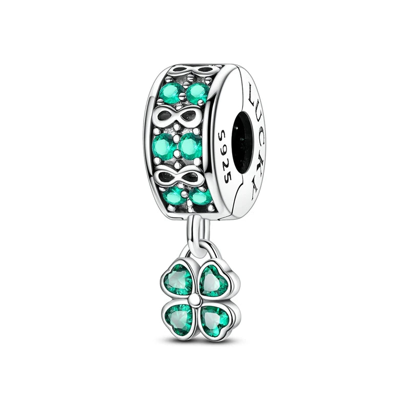 Neu im 925er-Sterlingsilber, grüne Charms, Perlen, Frosch, Kleeblatt, Schildkröte, Anhänger, Schmuck, passend für Original-925-Armbänder für Frauen, DIY-Geschenk