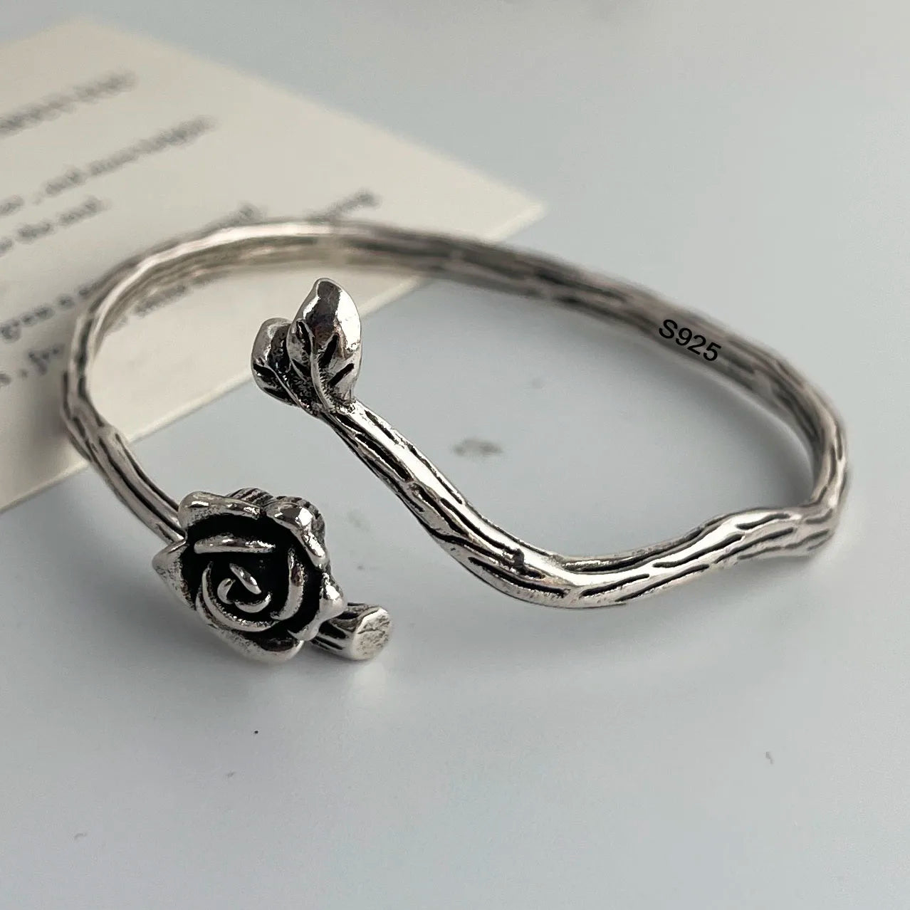 100 % massives 925er Sterlingsilber-Metallarmband für Damen, Vintage, handgefertigt, schlichtes Retro-Blumenkettenarmband, Geburtstagsgeschenk, Party