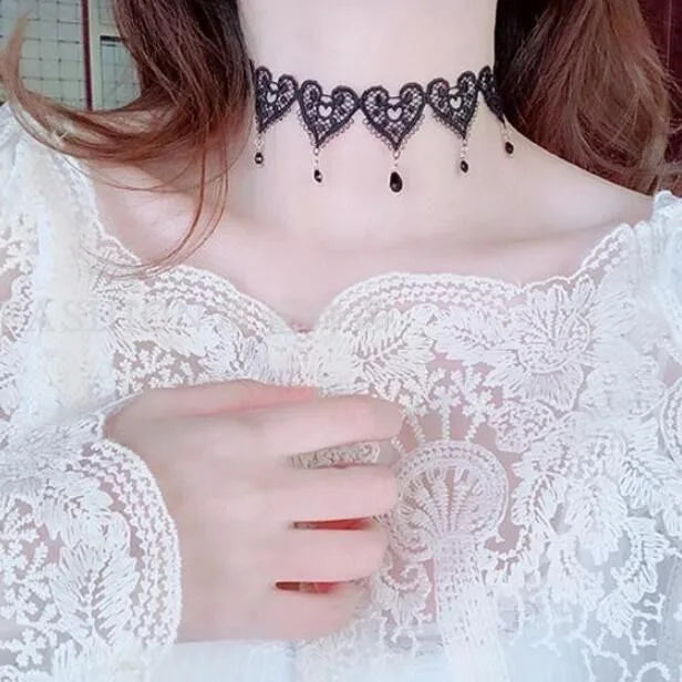 Neo-Gothic Punk Schwarz Sexy Spitze Halskette Für Frauen Mode Retro Schlüsselbein Kette Halloween Kragen Halsband Steampunk Geschenke