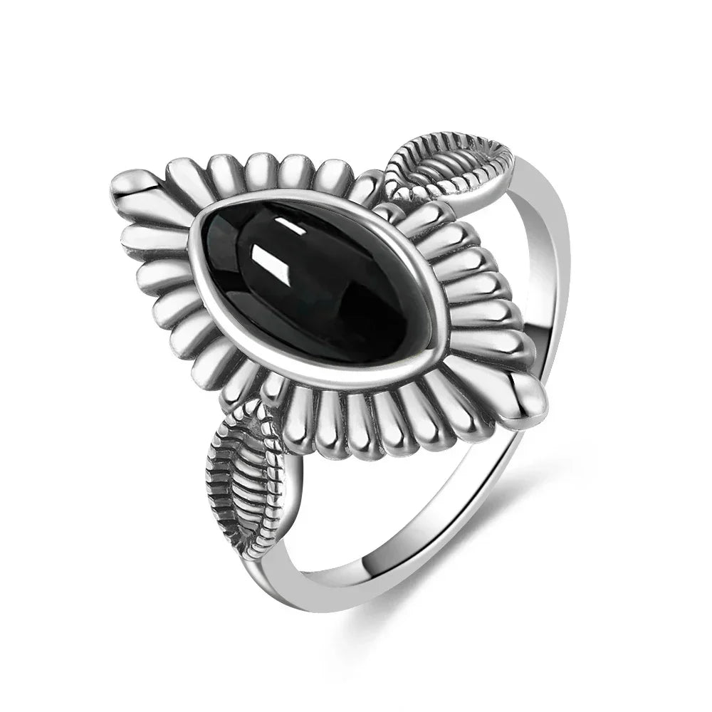 Vintage-Ring aus 925er Silber, natürlicher schwarzer Onyx-Ring, kreisförmiger Denier-Typ, Pferdeauge-Design, Geschenk, edler Schmuck, schwarzer Ring für Männer und Frauen
