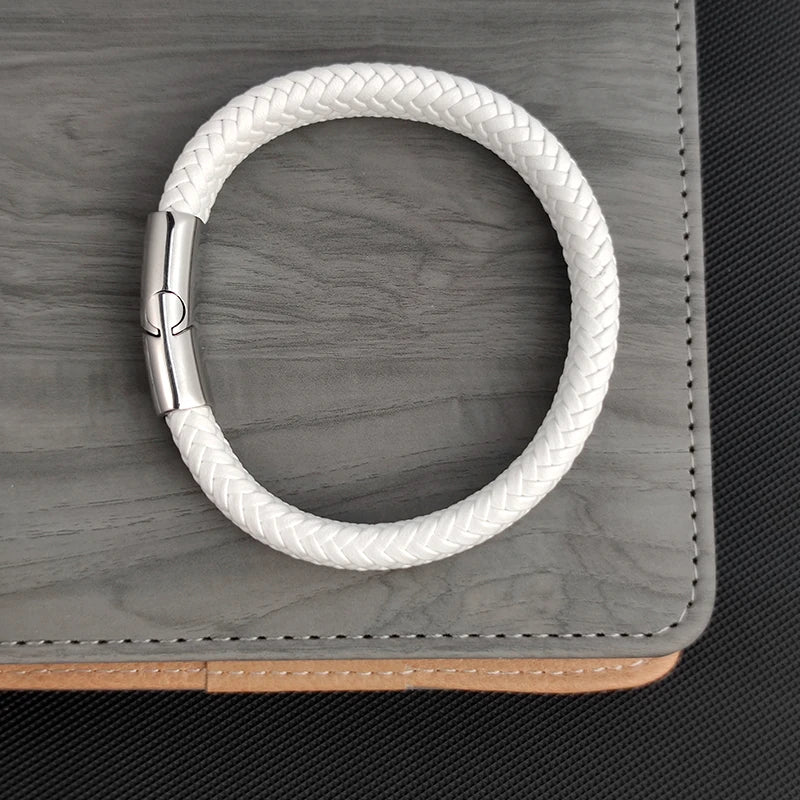 Mode Einfache Weiße Leder Geflecht Armband Edelstahl Schnalle Verschlüsse für Männer Handgemachte Armreif Großhandel Charme Schmuck Geschenk