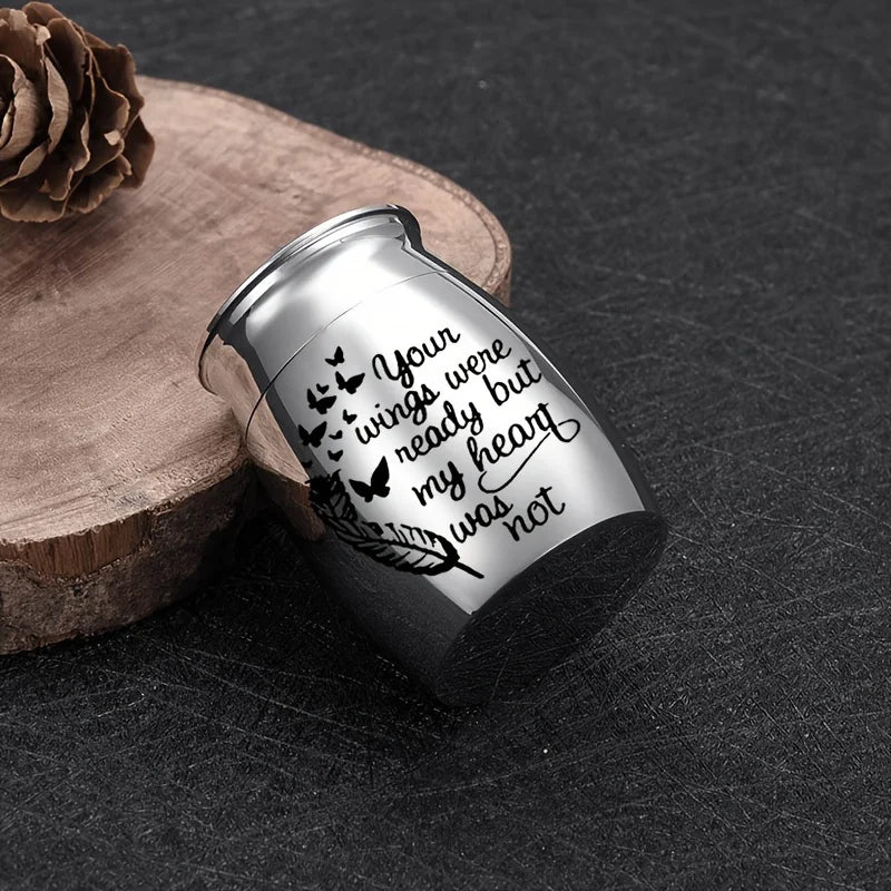 Kleine Andenken Urnen für Asche Mini Einäscherung Urne für Asche Aluminium legierung Haustiere/menschliche Gedenk asche-Ihre Flügel waren fertig ..