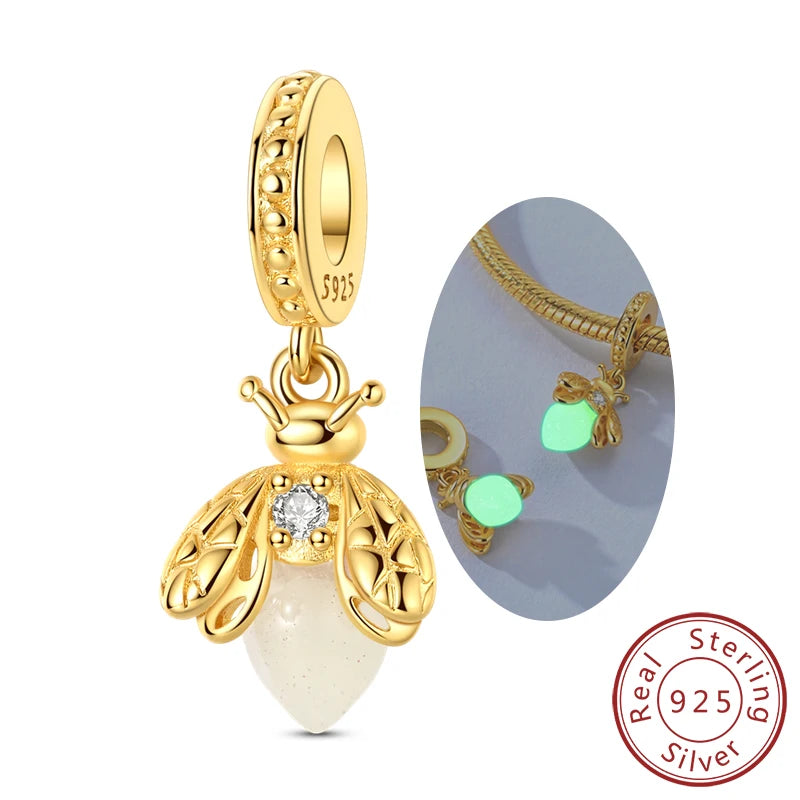 Original-Charm-Perlen aus 925er-Sterlingsilber, leuchtender, leuchtender Glühwürmchen-Schmetterlings-Anhänger für Armband-Charm-Schmuck