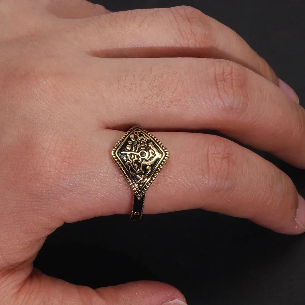 Game Dark Souls Series Ring der Gastgeschenk aus echtem 925er-Sterlingsilber mit Retro-Vergoldung für Männer und Frauen, Fans, Cosplay-Schmuck