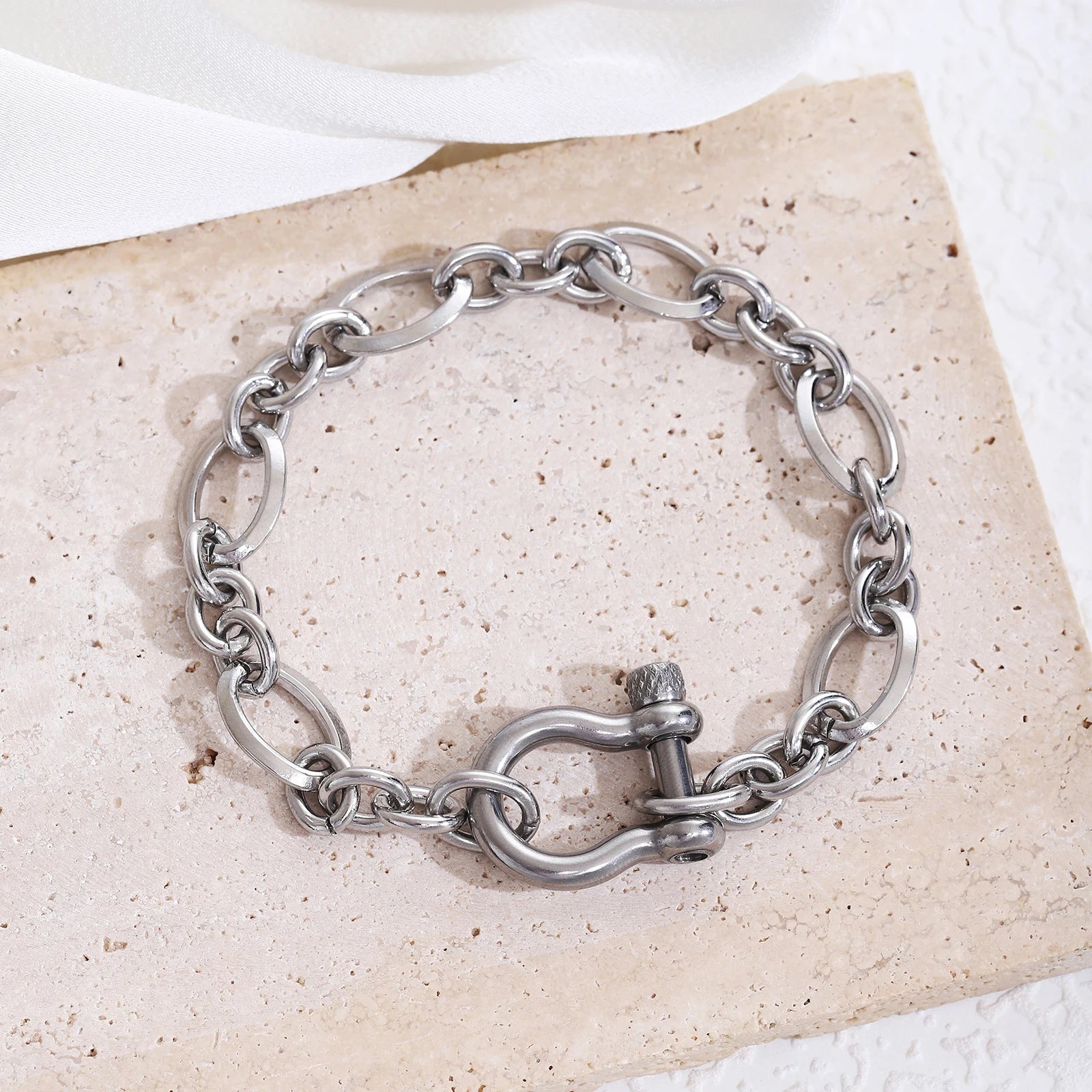 Pferdeschuh-Knoten-Armband für Männer und Frauen, Edelstahl, minimalistisches Silberkettenarmband, Schnalle, abnehmbare Armbänder, Schmuck, Geschenk