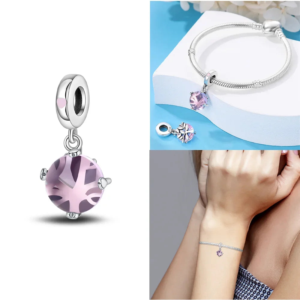 Herzform Heißer Verkauf Klassisch Lila Retro 925 Silber Lotus Engel Muster Charms Perlen Fit 3mm Original Armband DIY schmuck Geschenk
