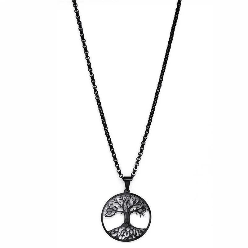 2024 Baum des Lebens Edelstahl Lange Halskette für Männer Schwarz Farbe Halsketten & Anhänger Schmuck cadenas para hombre N834S03