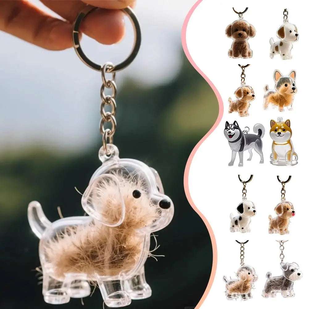 Klarer Tierhaar-Schlüsselanhänger, niedlicher Hund, Fell, Andenkenhalter, kreativer transparenter Tierhaar-Gedenkkollektions-Anhänger für Hund/Katze