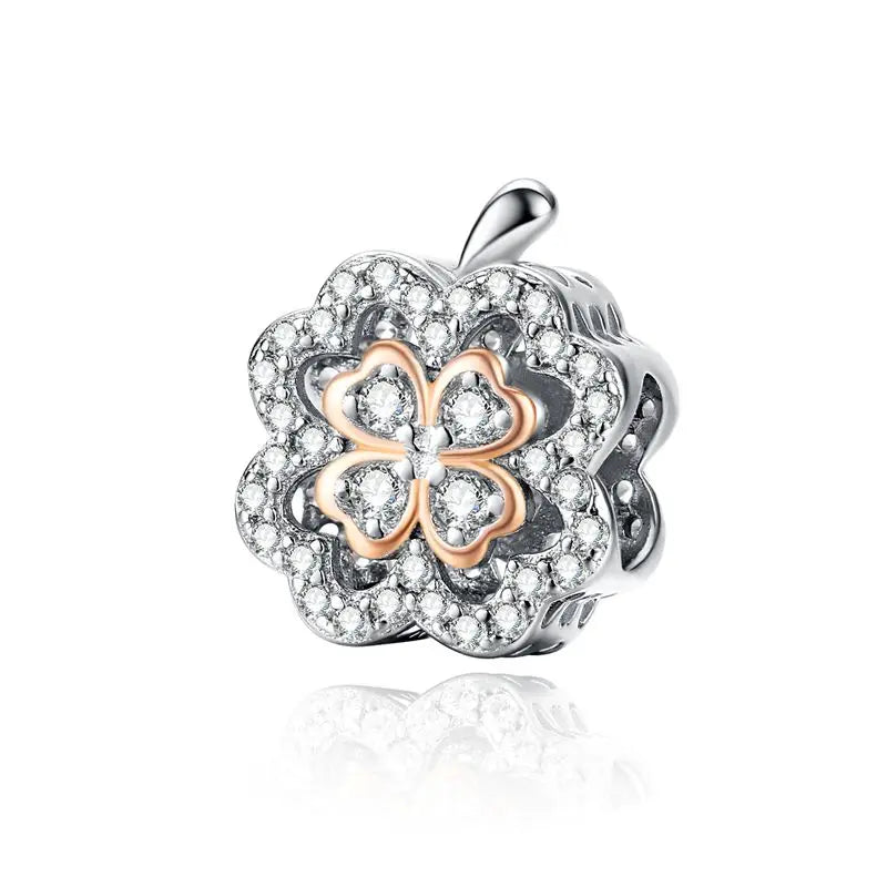 WOSTU Muttertags-Charm aus 925er-Sterlingsilber mit Rosenblüten-Anhänger, Baum des Lebens, Herzperlen, passend für Armbänder, Halsketten, DIY-Geschenk für Mama