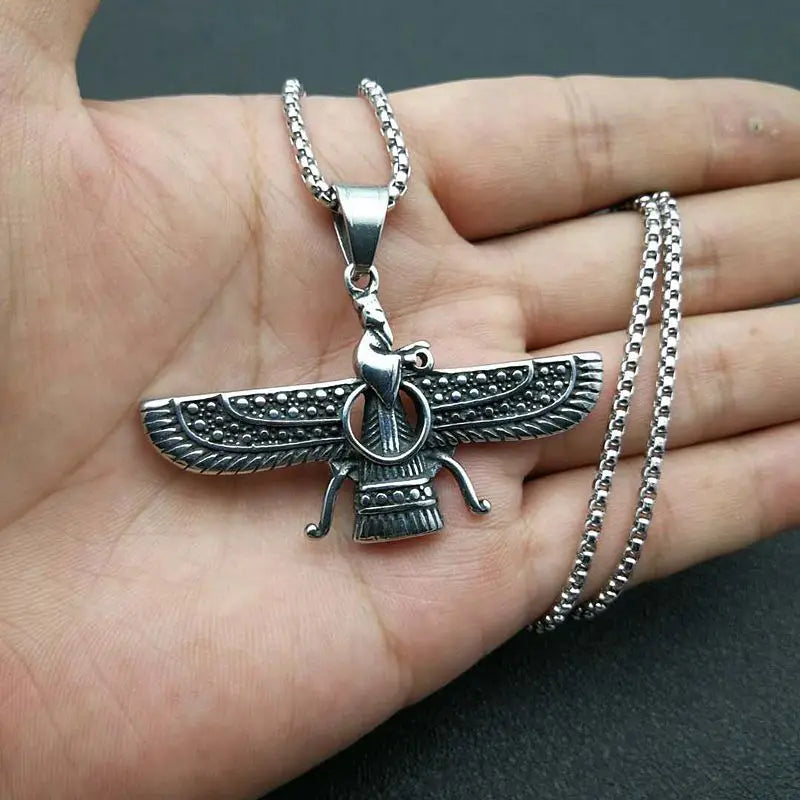 Vintage Punk Stil Iran Faravahar Ahura Mazda Anhänger Halsketten für Männer Frauen 316L Edelstahl Zoroastrian Schmuck Geschenk