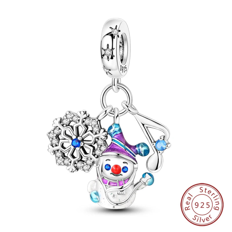 Winter-Charm, Original-Charm-Anhänger aus 925er-Sterlingsilber, Schneeflocke, Schneemann, Pinguin, für Frauen, feiner DIY-Geburtstagsschmuck, Geschenke