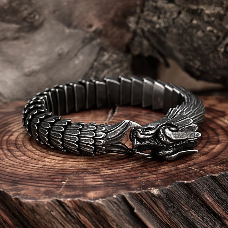 Trendy Drachen Skala Muster Dominierenden Armband Für Männer Retro Edelstahl Kiel Armreif Männlich Casting Punk Dicke Armband Heißer