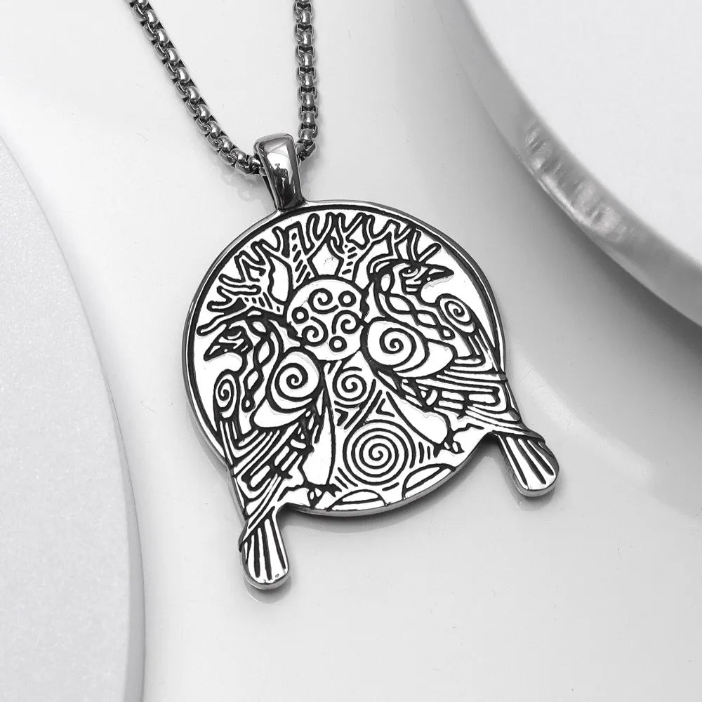 Vintage Baum des Lebens Odin Krähe Anhänger Charm Herren Halskette Mode Weihnachten Valentinstag Geschenk Schutz Schmuck Zubehör