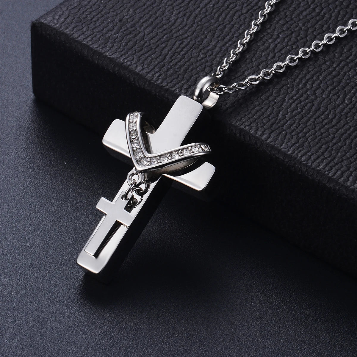 Unisex Edelstahl Feuerbestattung Doppel Kreuz Anhänger Halskette für Asche Memorial Andenken Schmuck Geschenk Dropshipping