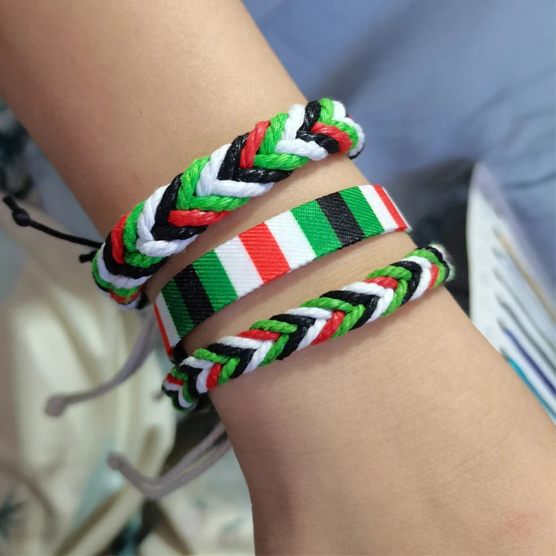 Geometrisches gepunktetes Palästina-Armband für Männer und Frauen, mehrfarbiges Handgeflecht, arabischer Stil, Gaza-Flagge, Schmuckzubehör