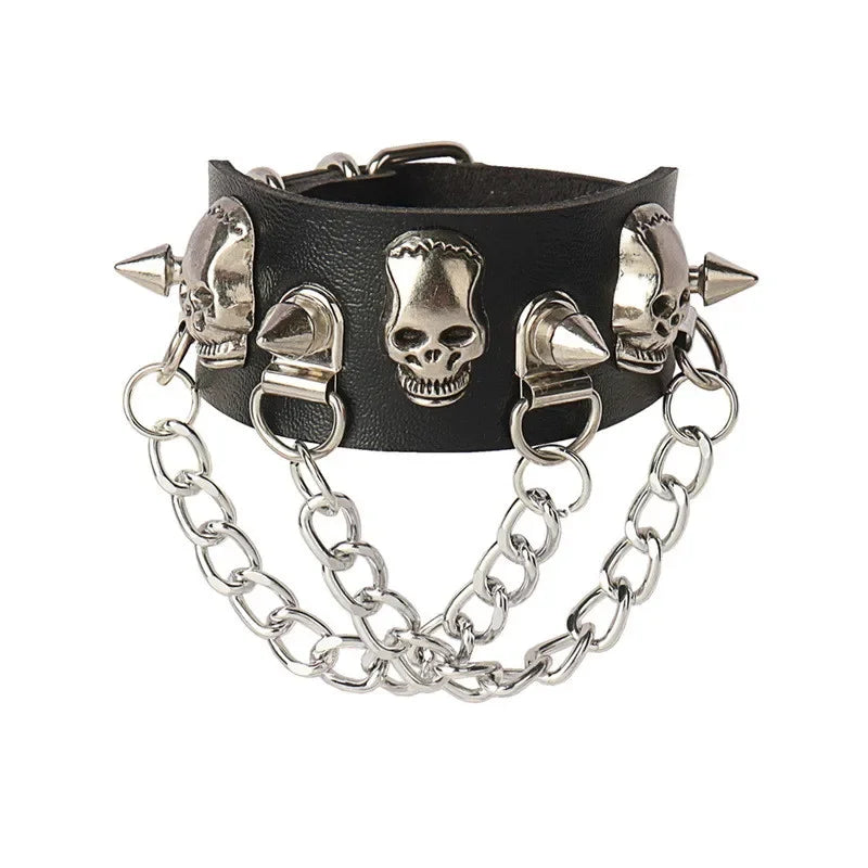 Neue breite Punk Chunky Rivet Leder Armreif Rock Reihen quadratische Nägel Armband einstellbare Größe Schmuck Armbänder & Armreif