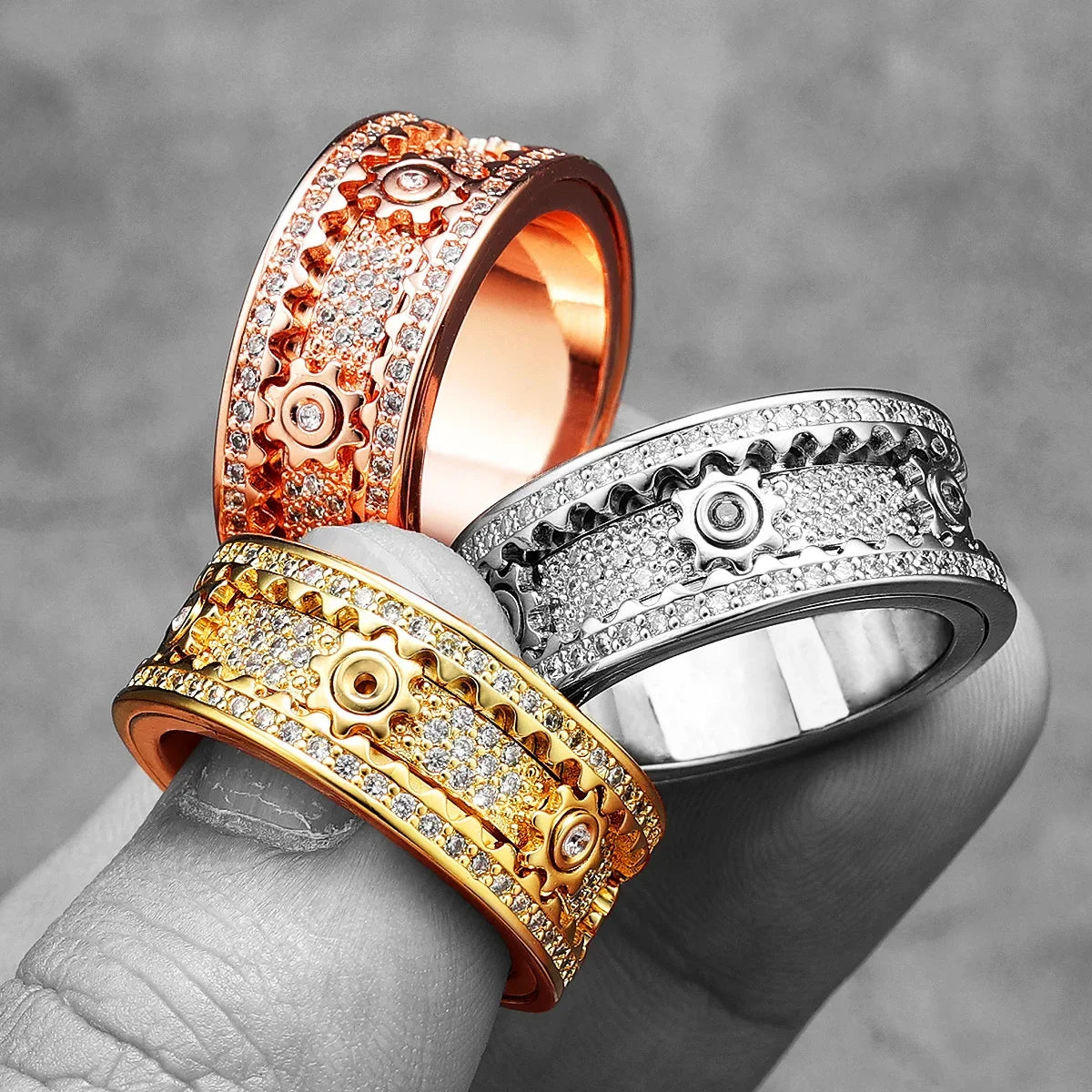 Fidget Spinner Edelstein Getriebe Männer Ringe Edelstahl Frauen Schmuck Punk Neu in Rock Hip Hop Mode Accessoires Geschenk Großhandel