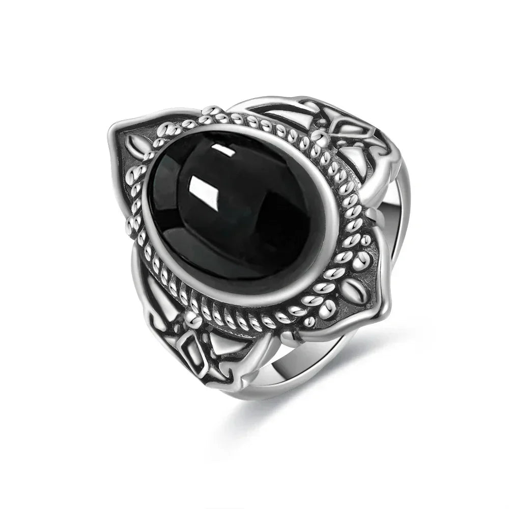 Vintage-Ring aus 925er Silber, natürlicher schwarzer Onyx-Ring, kreisförmiger Denier-Typ, Pferdeauge-Design, Geschenk, edler Schmuck, schwarzer Ring für Männer und Frauen