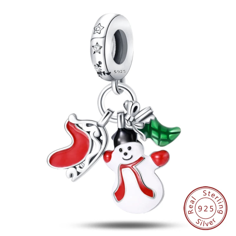 Winter-Charm, Original-Charm-Anhänger aus 925er-Sterlingsilber, Schneeflocke, Schneemann, Pinguin, für Frauen, feiner DIY-Geburtstagsschmuck, Geschenke